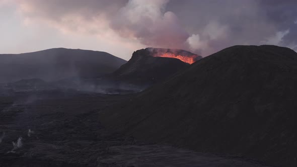 Molten Lava Erupting From Fagradalsfjall Volcano