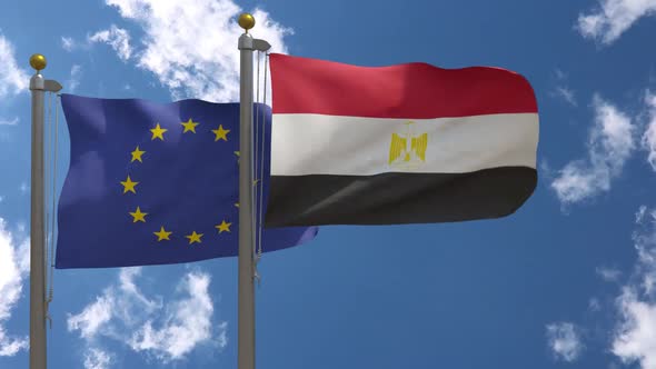 European Union Flag Vs Egypt Flag On Flagpole