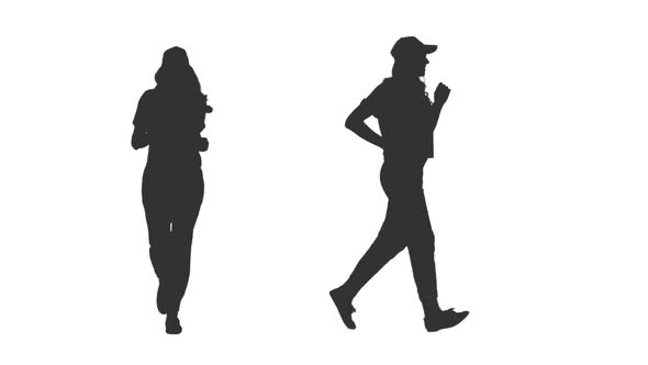 Silhouette of Young Woman Jogging on Transparent Background