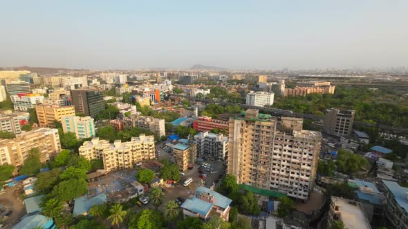 drone shot birds-eye view andher marol metro station Mumbai international airport Mumbai india wide