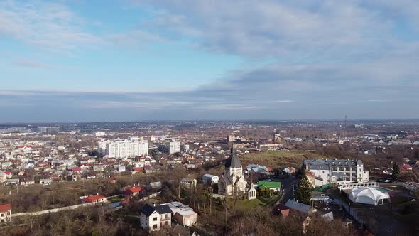 Beautiful Church in Lviv Aerial, Ukraine alt