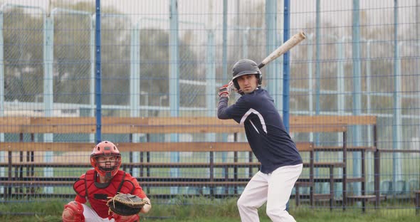 Baseball Training Game Guys Play Baseball Pitcher Throws the Ball to the Batter Batter Successfully