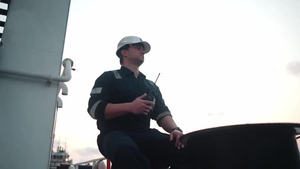 Marine Deck Officer or Chief Mate on Deck of Offshore Vessel or Ship