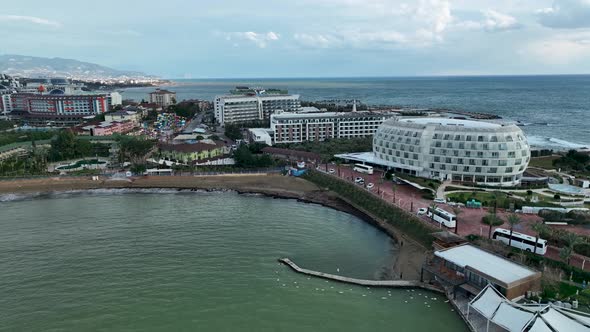 Trendy Modern Hotel Aerial view 4 K Turkey Alanya