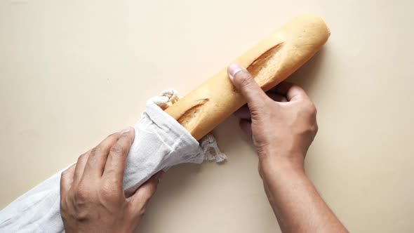 Bag with Bread on Light Color Background