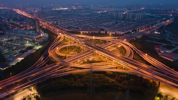 Aerial Night Traffic, Time Lapse