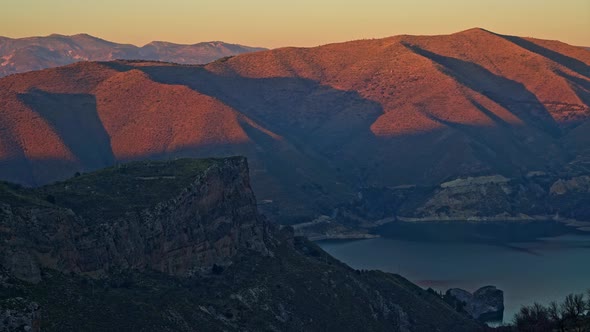 Pan Shot Panoramic View of Sierra, Mountain Range in Andalucia