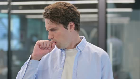 Portrait of Sick Man Coughing Throat Sore