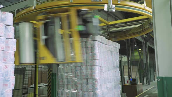 A Working Conveyor in a Paper Mill, Technology, Factory. Kyiv, Ukraine