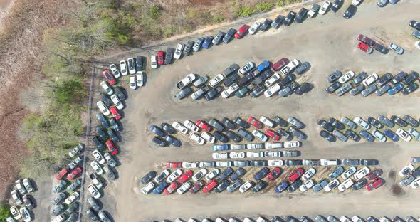 View panorama auction lot terminal parked on many used cars parking a rows
