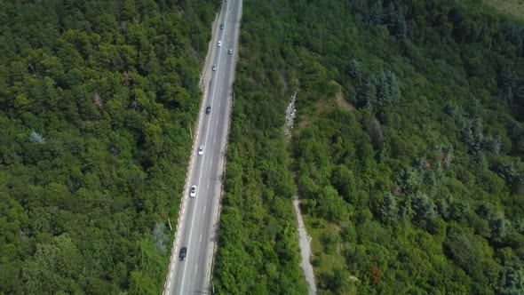 Highway in a Deciduous Forest Aerial View