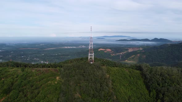 Aerial view telecommunication tower