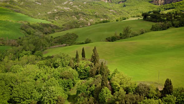 Flying over the beautiful Tuscany Italy landscape