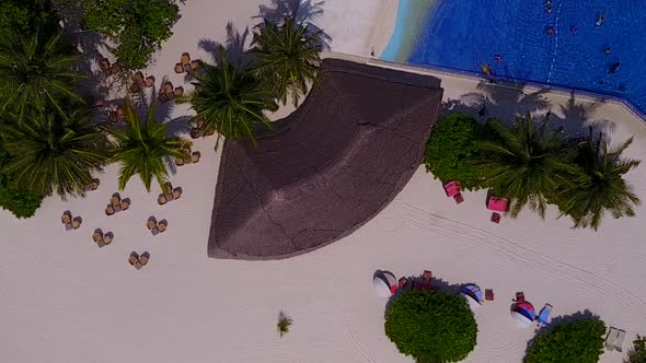 Aerial panorama of marine resort beach voyage by sea and sand background