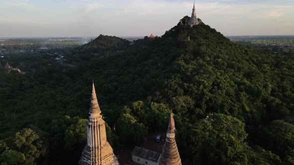 Aerial view of Oudong mountain, a holy site, Cambodia.