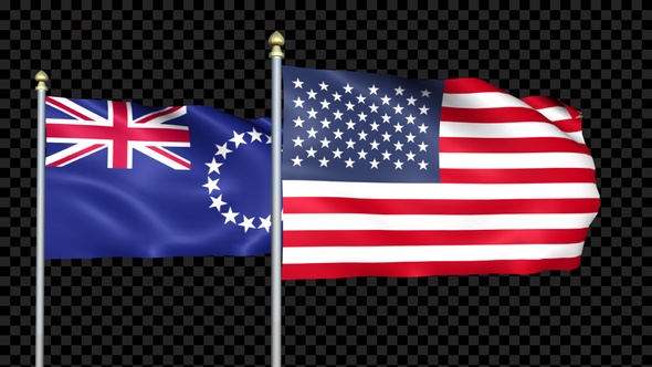 Cook Islands And United States Two Countries Flags Waving