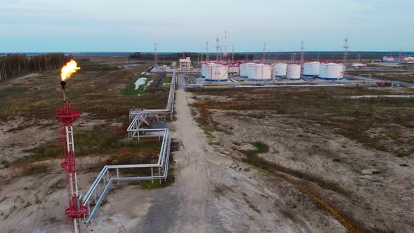 The Drone Flies Around the Oil Storage Tank Oil and Gas Reserves of Russia