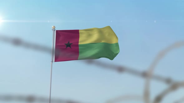 Guinea Biisau  Flag Behind Border alt