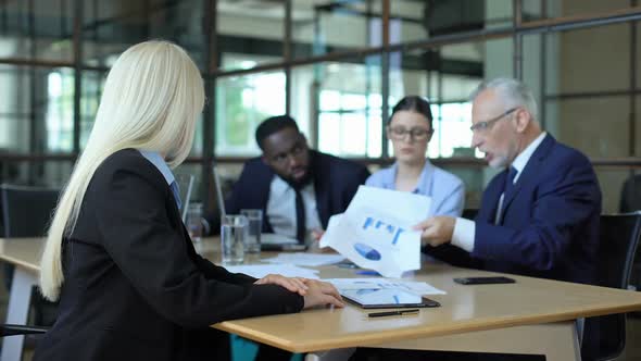 Shocked Business Woman Feeling Tired of Emotional Colleagues in Office, Deadline