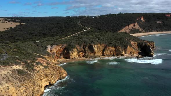 AERIAL Point Addis Coastal Beach Limestone Cliffs, Australia