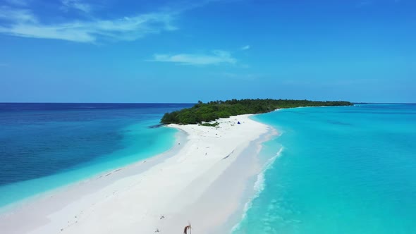 Aerial abstract of exotic lagoon beach voyage by turquoise water with white sand background of a day