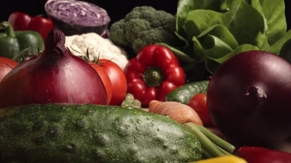 Zoom in macro video of fresh seasonal vegetables. Shot with RED helium camera in 8K