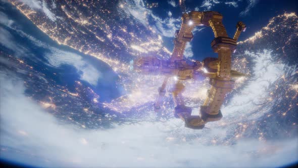 Space Ship Over the Earth Seen From Space alt