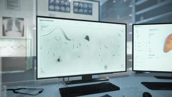 Analysis of the genetic composition of the worm microorganism under a microscope alt