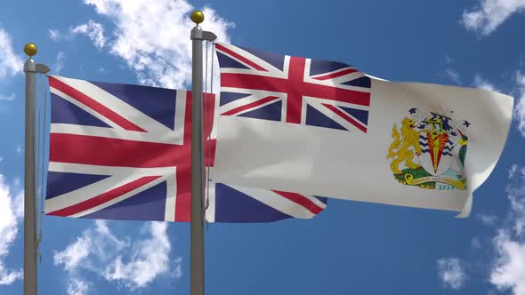 United Kingdom Flag Vs British Antarctic Territory Flag On Flagpole