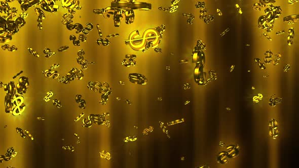 Golden Dollar Symbols Falling Background
