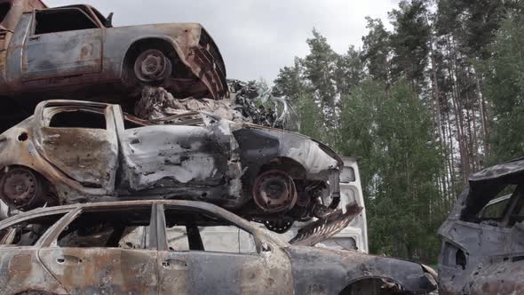 Irpin Bucha District Ukraine a Dump of Shot and Burned Cars