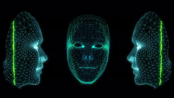 Face Recognition abstract blue background with particles network Ai line circuit technology