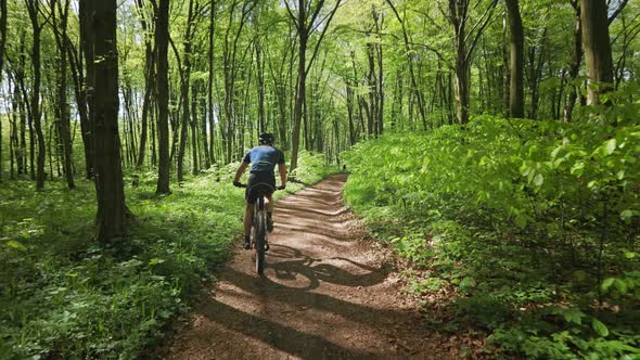 A Cyclist is Riding Downhill at High Speed