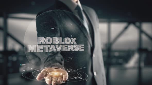 Businessman with Roblox Metaverse Hologram Concept