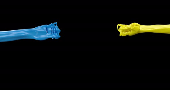 Blue and Yellow Streams Collide While Mixing alt