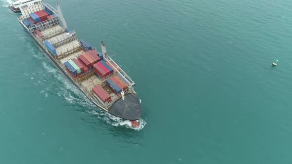 Cargo Ship in the Sea. Aerial View