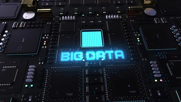 big data header on the background of microprocessors on a circuit board . 