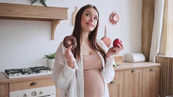 Pregnant Woman Chooses Between Delicious and Healthy Food