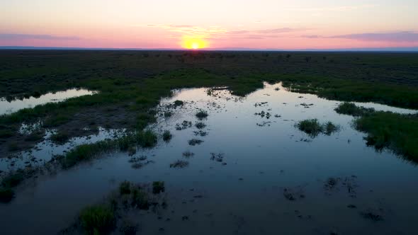 Aerial View of The Ailik Lake During Sunset with Colorful Light. 