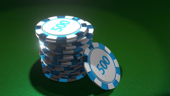 Poker chips on gambling table.