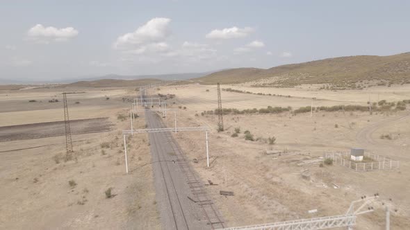 Aerial view of empty Railway lines in Samtskhe-Javakheti region of Georgia.