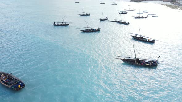 Coastal Landscape of Zanzibar Tanzania  Boats Near the Shore