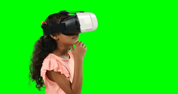 Girl using virtual reality headset 4k