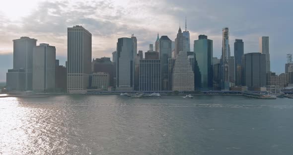 Aerial View the Along NYC Beautiful American Heights in Manhattan Downtown Skyscraper