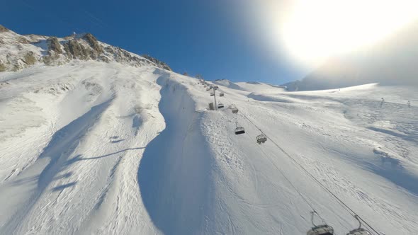 Aerial View Close Flight Over Ski Resort Resting Sports Activity Tourist People Nature Landscape