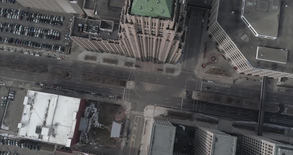 Aerial view of the Historic Fisher Building and surrounding landscape in Detroit. This video was fil