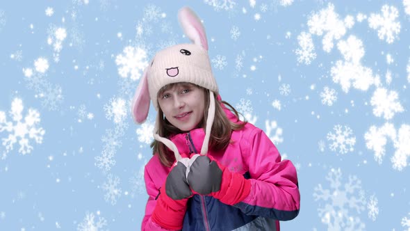 Girl Wearing Rabbit Hat with Moving Ears