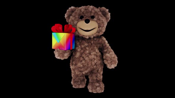 Teddy Bear Shows Gift Looped Alpha Channel