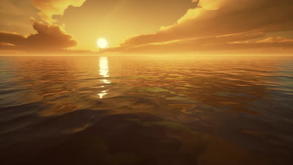 Twilight Sky in Colorful Bright Sunlight Reflects Off on the Water Surface alt