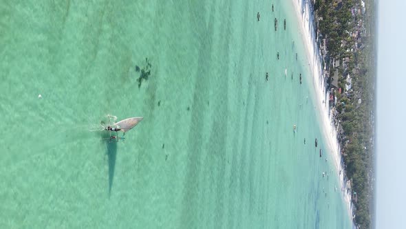 Vertical Video of the Ocean Near the Coast of Zanzibar Tanzania Aerial View